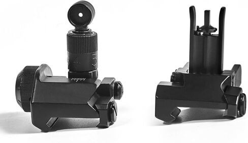 Rear and Front KAC600 Flip Up Iron Sight Set Combo，Rapid Transition Fold Backup Sights，Tool-Free Adjustable Rotate Low Profile Metal Construction Single Aperture Scope，Fits for 20mm Pic Rail Mounting in Saudi Arabia