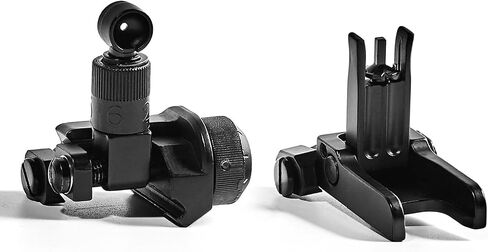 Rear and Front KAC600 Flip Up Iron Sight Set Combo，Rapid Transition Fold Backup Sights，Tool-Free Adjustable Rotate Low Profile Metal Construction Single Aperture Scope，Fits for 20mm Pic Rail Mounting in Saudi Arabia