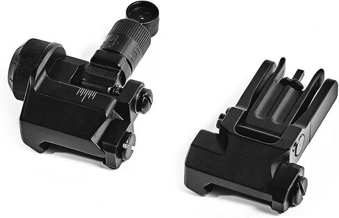 Rear and Front KAC600 Flip Up Iron Sight Set Combo，Rapid Transition Fold Backup Sights，Tool-Free Adjustable Rotate Low Profile Metal Construction Single Aperture Scope，Fits for 20mm Pic Rail Mounting in Saudi Arabia