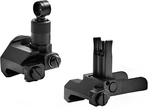 Rear and Front KAC600 Flip Up Iron Sight Set Combo，Rapid Transition Fold Backup Sights，Tool-Free Adjustable Rotate Low Profile Metal Construction Single Aperture Scope，Fits for 20mm Pic Rail Mounting in Saudi Arabia