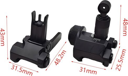 Rear and Front KAC600 Flip Up Iron Sight Set Combo，Rapid Transition Fold Backup Sights，Tool-Free Adjustable Rotate Low Profile Metal Construction Single Aperture Scope，Fits for 20mm Pic Rail Mounting in Saudi Arabia