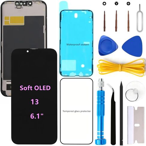 Soft OLED for iPhone 13 Screen Replacement 6.1'' 3D Touch Display FHD Digitizer Assembly A2482 A2631 A2633 A2634 A2635 with Repair Tools Kit,Waterproof sealant,Screen Protector(Soft OLED,Not LCD) in Saudi Arabia