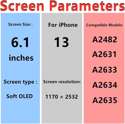 Soft OLED for iPhone 13 Screen Replacement 6.1'' 3D Touch Display FHD Digitizer Assembly A2482 A2631 A2633 A2634 A2635 with Repair Tools Kit,Waterproof sealant,Screen Protector(Soft OLED,Not LCD) in Saudi Arabia