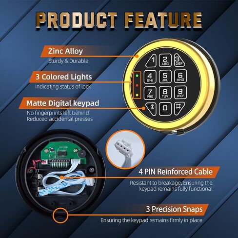 Electronic Safe Lock Replacement Keypad with Solenoid Lock, 2 Keys - Gold in Saudi Arabia