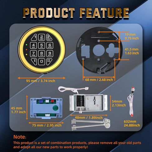 Electronic Safe Lock Replacement Keypad with Solenoid Lock, 2 Keys - Gold in Saudi Arabia