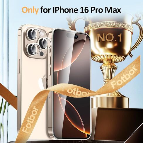 عبوة Fotbor 2+1 لهاتف iPhone 16 Pro Max مع واقي شاشة لعدسة الكاميرا، زجاج مقسى ممتص للصدمات من سلسلة Pro، [الدقة - محاذاة] ملاءمة سريعة in Kuwait