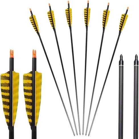 32 Inch Carbon Archery Arrows，Spine 400 with Removable Tips, 4inch Turkey Feather, Hunting and Target Practice Arrows for Compound Bow and Recurve Bow, 6 Pack in Kuwait