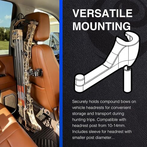 Bow Hanger for CAR HEADREST | Heavy-Duty Vehicle Mount for Compound Bow Storage & Transport | Tool-Free Installation | Fits 10-14mm Posts | Universal Fit for SUV, Truck, ATV in Saudi Arabia