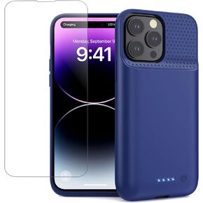 Pxwaxpy Battery Case for iPhone 13 Pro Max/14 Pro Max/14 Plus,Slim 8600mAh Charger Case Upgraded 360°Anti-Fall Protection Rechargeable Charging case for iPhone 13 Pro Max/14 Pro Max/14 Plus Black in Kuwait