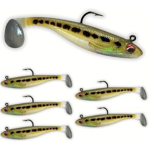 USA Bass Tackle Patriot Shad - Scent Infused Paddle Tail Swimbaits Pre Rigged Fishing Lures Premium Bait Strong Owner Hook, Fishing Gear for Bass Freshwater Predator Fish in Kuwait
