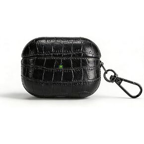 for AirPods Pro 3 Leather Case, Crocodile-Embossed Protective Holder Cover with Keychain, Compatible with AirPods Pro 3rd Generation 2025/2026, Front LED Visible, Black in Saudi Arabia