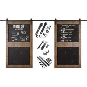 Dark Walnut 50 in. x 84 in. Double Sliding Barn Door, 2 Finished Chalkboard Barn Doors with 18ft Non-Bypass Installation Hardware Kit, Solid Wood Frame, Unassembled, Interior Use Only in Kuwait