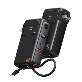 شاحن هاتف محمول Selore&S-Global 3 في 1 مع قابس حائط، بنك طاقة USB-C بقدرة 10000 مللي أمبير في الساعة مع كابل مدمج، حزمة بطارية محمولة بقدرة 35 وات لهواتف iPhone وSamsung Android وشاحن حائط بقدرة 65 وات لأجهزة الكمبيوتر المحمول MacBook in Kuwait