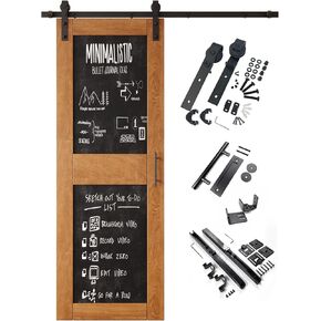 Early American 42 in. x 84 in. Finished Solid Wood Frame Sliding Barn Door with Chalkboard Panel, Unassembled Door with 7.5ft Non-Bypass Sliding Hardware Kit, Blackboard Door (Interior Use Only) in Kuwait