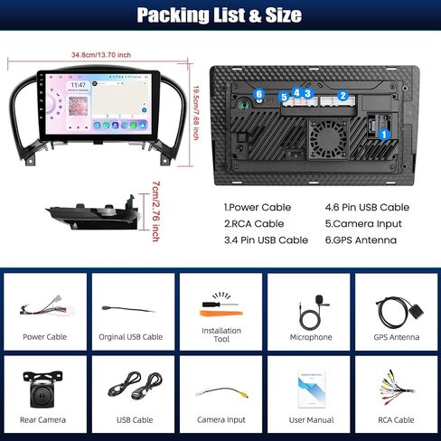 6+128G 8 Core Android 15 Car Radio Stereo for Nissan Juke 2011-2016 with Wireless CarPlay Android Auto, 9'' Touchscreen with WiFi GPS Mirror Link Bluetooth FM RDS DSP EQ SWC Backup Camera in Saudi Arabia