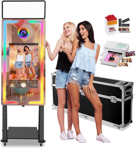 45" Magic Mirror Photo Booth with Printer,22" Touch Screen,Flight Case,APP Control Instant Print and Sharing,RGB Light,Professional PhotoBooth for Parties Rentals(NO Camera) in Saudi Arabia