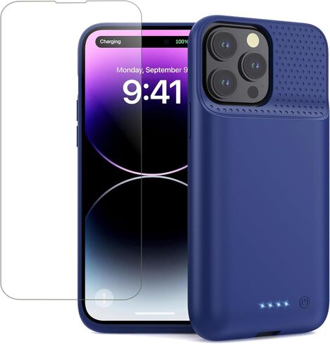 Pxwaxpy Battery Case for iPhone 13 Pro Max/14 Pro Max/14 Plus,Slim 8600mAh Charger Case Upgraded 360°Anti-Fall Protection Rechargeable Charging case for iPhone 13 Pro Max/14 Pro Max/14 Plus Black in Kuwait