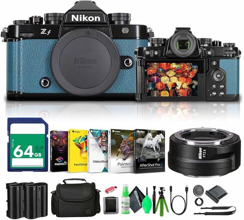 كاميرا Nikon Zf مع مستشعر 24.5 ميجابكسل وكاميرا بدون مرآة لتسجيل الفيديو بدقة 4K (1761) + محول FTZ II + بطاقة ذاكرة سعة 64 جيجابايت + حقيبة + بطارية EN-EL15c + قارئ بطاقات + برنامج Corel للصور + حامل ثلاثي القوائم مرن + المزيد in Kuwait