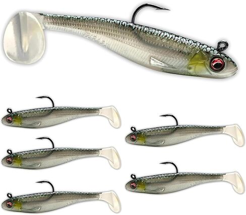 USA Bass Tackle Patriot Shad - Scent Infused Paddle Tail Swimbaits Pre Rigged Fishing Lures Premium Bait Strong Owner Hook, Fishing Gear for Bass Freshwater Predator Fish in Saudi Arabia