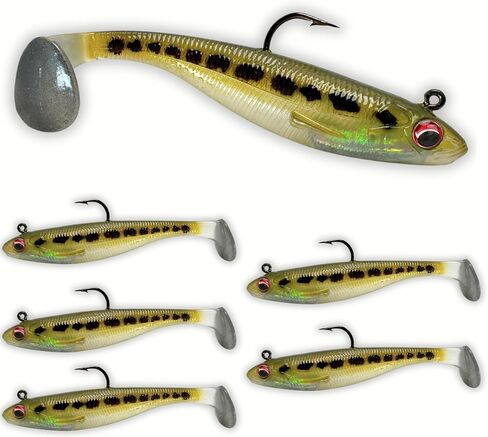 USA Bass Tackle Patriot Shad - Scent Infused Paddle Tail Swimbaits Pre Rigged Fishing Lures Premium Bait Strong Owner Hook, Fishing Gear for Bass Freshwater Predator Fish in Kuwait