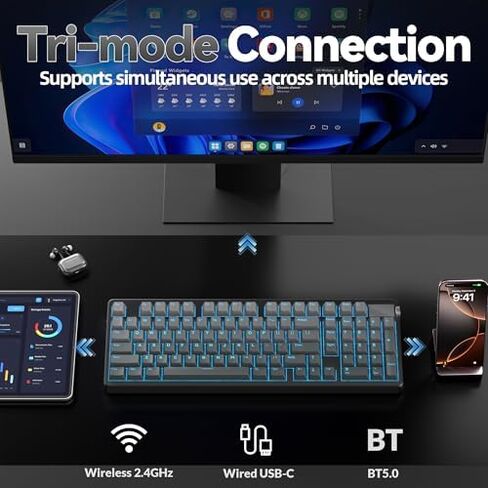 LEOBOG A98 Wireless Mechanical Keyboard and Mouse Combo, RGB Backlit Rechargeable 8000mAh Battery, Creamy Keyboard with Number Pad+ 2400DPI Mice, Programmable Keyboard Mouse with Software for PC Gamer in Kuwait