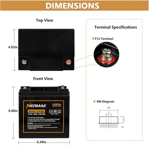 NERMAK 12V 36Ah Lithium Ion LiFePO4 Deep Cycle Rechargeable Battery,40A BMS in Kuwait