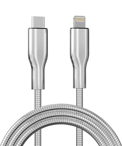 6FT Chew Proof Metal Braided USB-C to Lightning Cable for iPhone, Silver in Saudi Arabia
