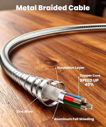 6FT Chew Proof Metal Braided USB-C to Lightning Cable for iPhone, Silver in Saudi Arabia