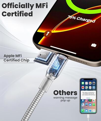 6FT Chew Proof Metal Braided USB-C to Lightning Cable for iPhone, Silver in Saudi Arabia