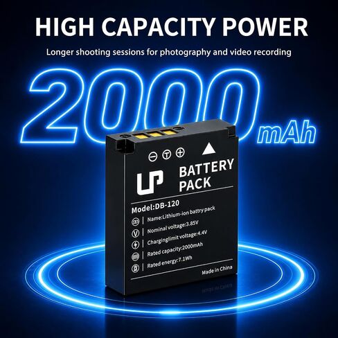 LP DB-120 Replacement Battery, 2 Pack 2000mAh Rechargeable Lithium-Ion Battery Compatible with Ricoh GR IV/GR4 Digital Camera, Up to 250 Shots in Kuwait
