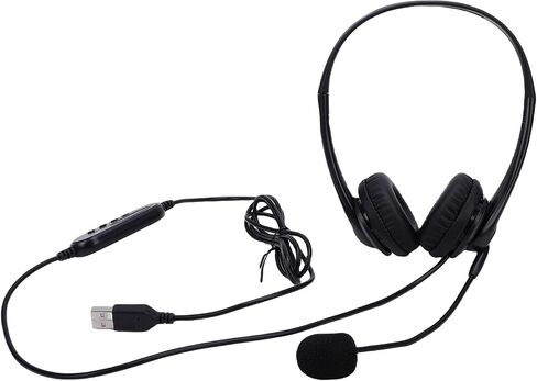 USB Headset with Mic Intuitive Line Control LED Lights Wired Headphones for Clear Calls, Professional Work, Volume Control, Black in Kuwait