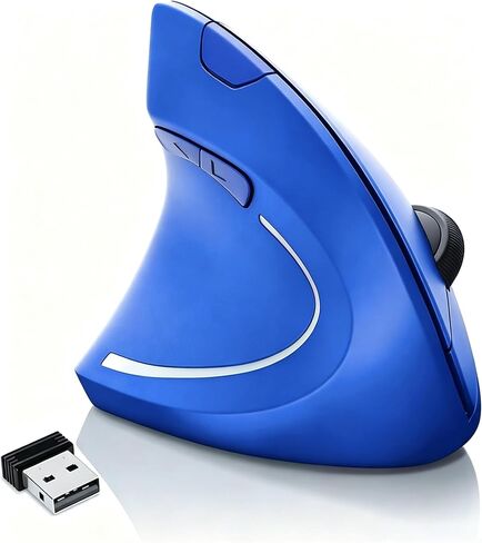 Left Handed Mouse, 2.4G USB Wireless Ergonomic Vertical Mouse, Ergonomic Design, Optical Model, Prevention Against Mouse Arm Tennis Elbow, for Laptop Desktop PC Computer Ect（Color: Blue） in Kuwait