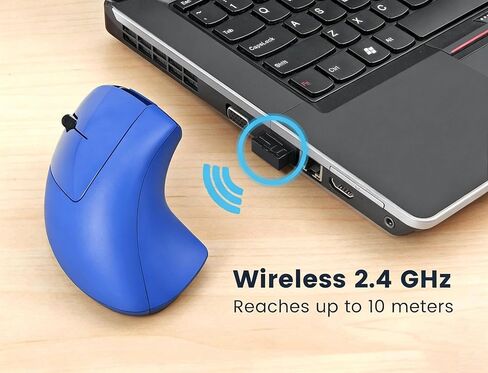 Left Handed Mouse, 2.4G USB Wireless Ergonomic Vertical Mouse, Ergonomic Design, Optical Model, Prevention Against Mouse Arm Tennis Elbow, for Laptop Desktop PC Computer Ect（Color: Blue） in Kuwait
