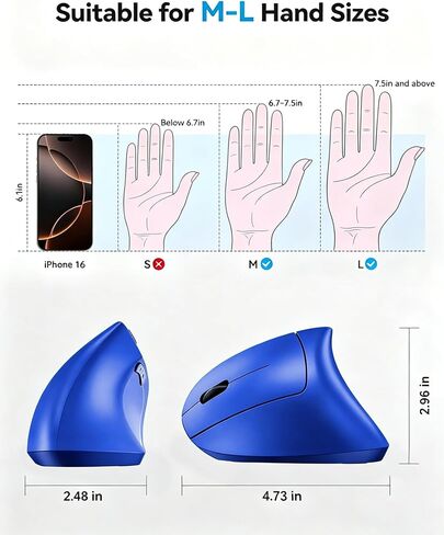Left Handed Mouse, 2.4G USB Wireless Ergonomic Vertical Mouse, Ergonomic Design, Optical Model, Prevention Against Mouse Arm Tennis Elbow, for Laptop Desktop PC Computer Ect（Color: Blue） in Kuwait