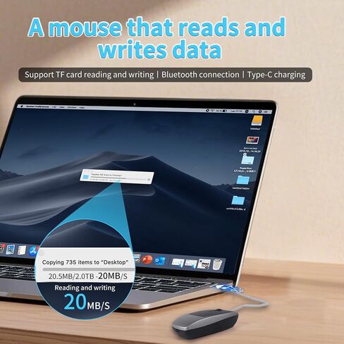 Bluetooth Mouse, Upgrade Mini Wireless 2in1 Mouse and TF Card Reader, Silent Small Ergonomic 1600D-PI Finger Mice Rechargeable Travel Portable Handheld Air Mouse with Lanyard for Laptop PC iPad Mac in Kuwait