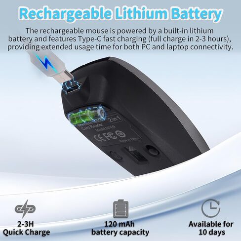 Bluetooth Mouse, Upgrade Mini Wireless 2in1 Mouse and TF Card Reader, Silent Small Ergonomic 1600D-PI Finger Mice Rechargeable Travel Portable Handheld Air Mouse with Lanyard for Laptop PC iPad Mac in Kuwait
