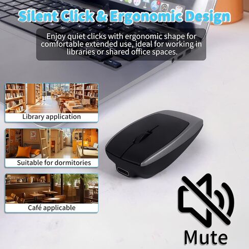 Bluetooth Mouse, Upgrade Mini Wireless 2in1 Mouse and TF Card Reader, Silent Small Ergonomic 1600D-PI Finger Mice Rechargeable Travel Portable Handheld Air Mouse with Lanyard for Laptop PC iPad Mac in Kuwait