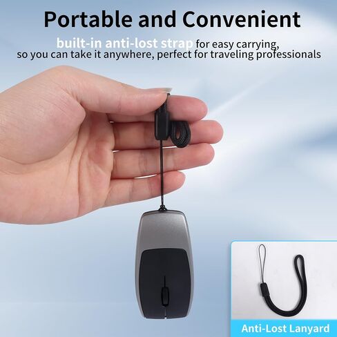 Bluetooth Mouse, Upgrade Mini Wireless 2in1 Mouse and TF Card Reader, Silent Small Ergonomic 1600D-PI Finger Mice Rechargeable Travel Portable Handheld Air Mouse with Lanyard for Laptop PC iPad Mac in Kuwait