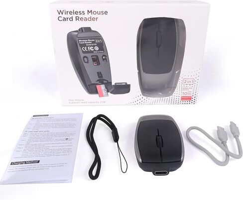 Bluetooth Mouse, Upgrade Mini Wireless 2in1 Mouse and TF Card Reader, Silent Small Ergonomic 1600D-PI Finger Mice Rechargeable Travel Portable Handheld Air Mouse with Lanyard for Laptop PC iPad Mac in Kuwait