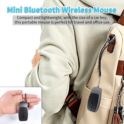 Bluetooth Mouse, Upgrade Mini Wireless 2in1 Mouse and TF Card Reader, Silent Small Ergonomic 1600D-PI Finger Mice Rechargeable Travel Portable Handheld Air Mouse with Lanyard for Laptop PC iPad Mac in Kuwait