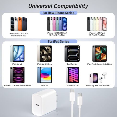 Fast USB C Charger Block,3Pack Long 6FT USBC to USBC Cable iPad Cord 20W iPhone 17 Pro Max Charger Travel Plug Fast Charging for iPhone 17/17 Air/17 Pro/16/16e/16 Pro/16Plus/15/15Pro/Pro Max/Plus,iPad in Saudi Arabia