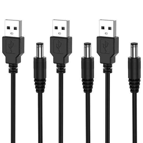 Vanjua 3 Pack USB to DC 5V Power Cord, USB 2.0 A Male to DC 5.5mm x 2.1mm Power Plug Connector Charger Barrel Jack Power Cable in Kuwait