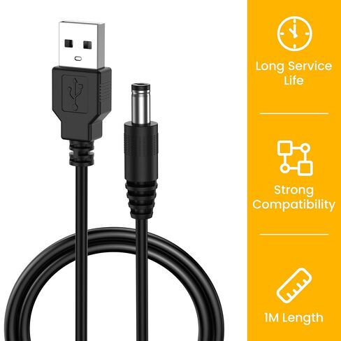 Vanjua 3 Pack USB to DC 5V Power Cord, USB 2.0 A Male to DC 5.5mm x 2.1mm Power Plug Connector Charger Barrel Jack Power Cable in Kuwait