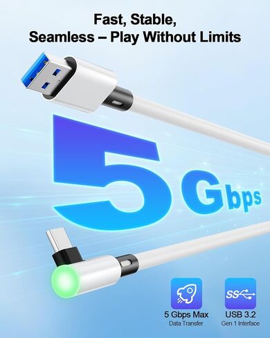كابل VR Link بطول 16 قدم مع منفذ شحن إضافي لـ Meta Quest 3/3S/2 وPico 4 in Kuwait