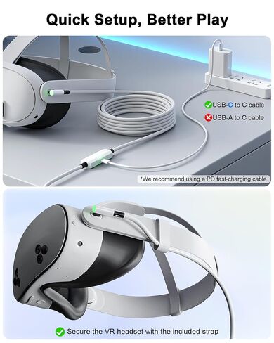 كابل VR Link بطول 16 قدم مع منفذ شحن إضافي لـ Meta Quest 3/3S/2 وPico 4 in Kuwait
