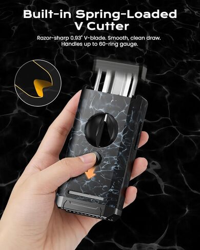 All-in-One Torch Lighter with Auto-Pop V Cutter and Holder, Windproof Jet Flame Cool Lighters, Butane Refillable Torch Lighters Set with Gift Box for Men, Candles, Travel, Outdoors, Camping in Saudi Arabia