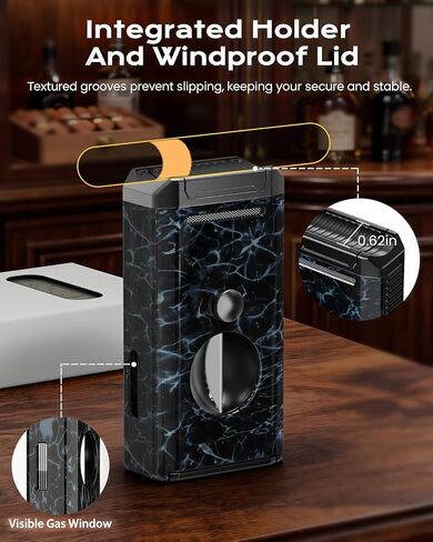 All-in-One Torch Lighter with Auto-Pop V Cutter and Holder, Windproof Jet Flame Cool Lighters, Butane Refillable Torch Lighters Set with Gift Box for Men, Candles, Travel, Outdoors, Camping in Saudi Arabia