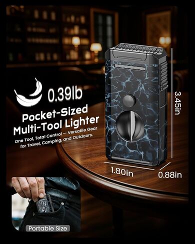 All-in-One Torch Lighter with Auto-Pop V Cutter and Holder, Windproof Jet Flame Cool Lighters, Butane Refillable Torch Lighters Set with Gift Box for Men, Candles, Travel, Outdoors, Camping in Saudi Arabia