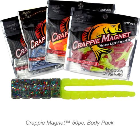 Crappie Magnet 50-Pack Split-Tail Grub Body Pack, One of The Top Vertical Fishing Jigs for Crappie, Freshwater Fishing Accessories, Mardis Gras Chart in Kuwait
