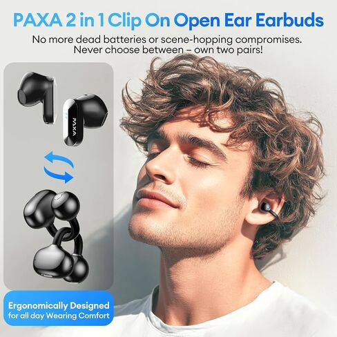 2 in 1 Clip on Open Ear Headphones Wireless Earbuds, 0 Delay Bluetooth 6.0, Ultra-long 140H Play, Auto L-R Recognition Touch Control, Hybrid Noise Reduction for Work Fitness Daily Use, Ctbuds Black in Kuwait